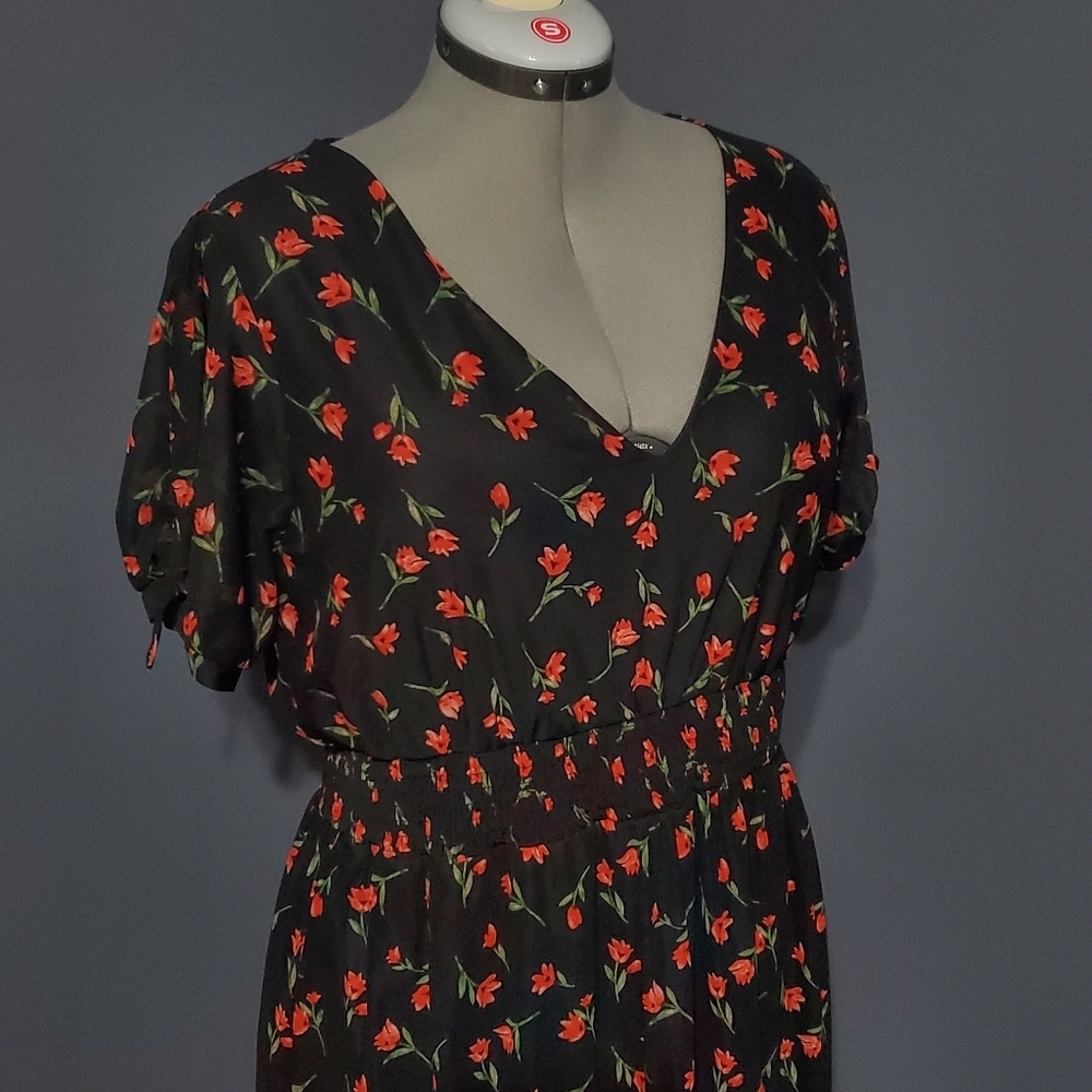 Siren Lily Dress Black Red Flowers Sheer